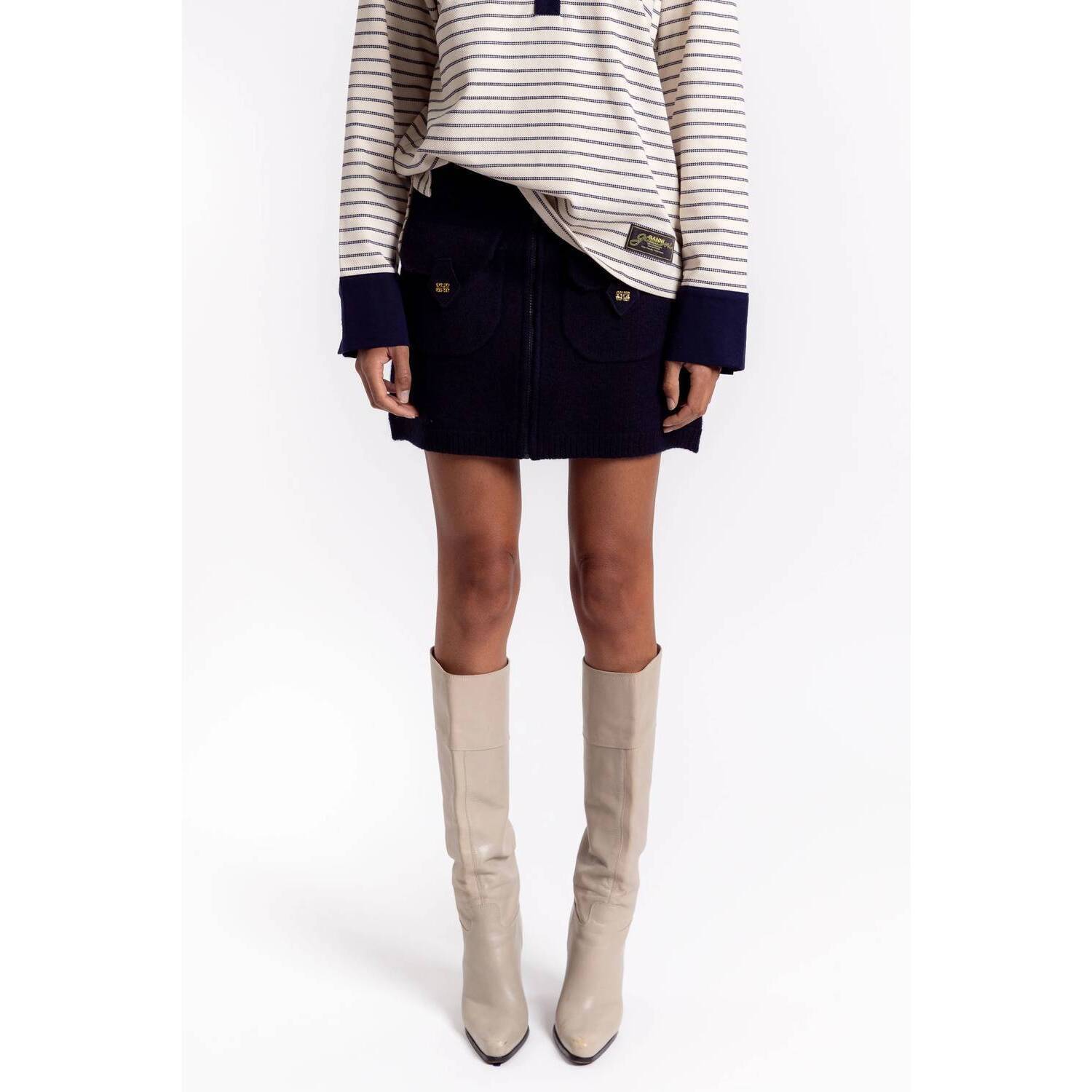New Ganni Boiled Wool Mini Skirt In Sky Captain